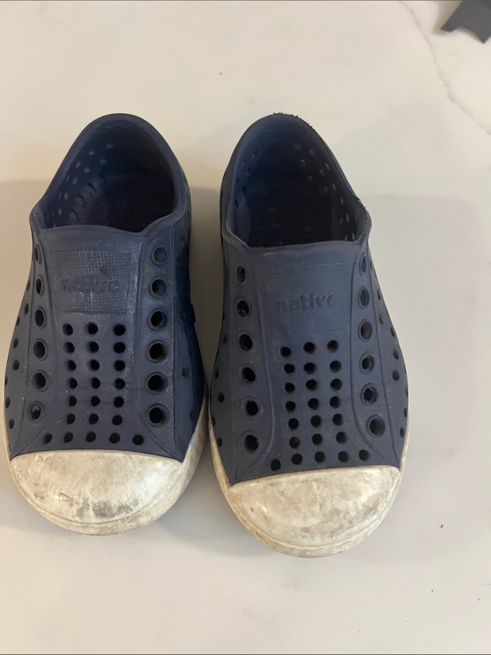 Native Kids Slip-On Water Shoes in Navy Blue with White Toe